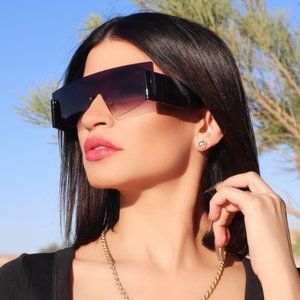 Do Not Disturb Flat Top Single Shield Like Sunglasses Black with Black Lens